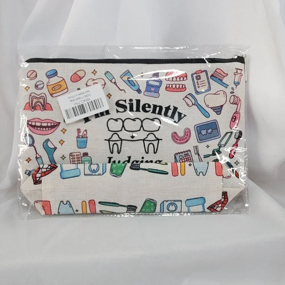 Dental-Themed Cosmetic Bag Canvas Zipper Pouch 